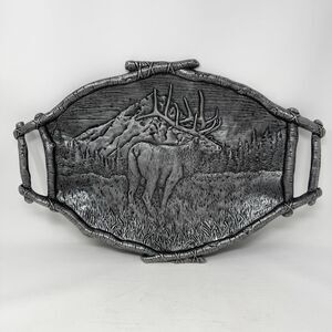 Vintage 1994 Carson Pewter Serving Tray Elk Hunting  18”x12” 3+lbs Heavy Decor